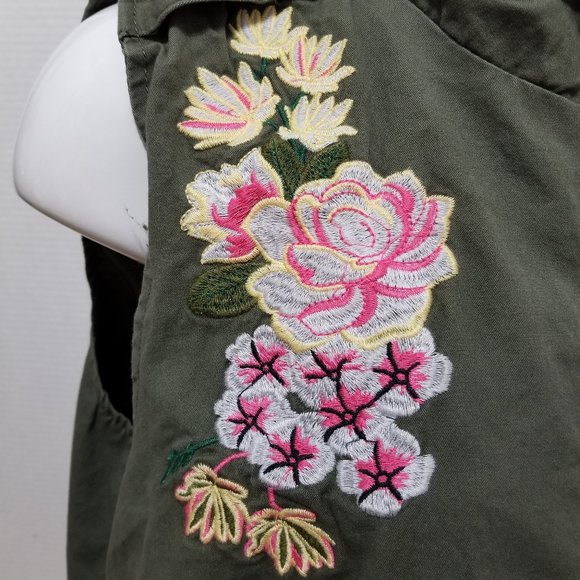 New Look vest 1X floral embroidered utility pockets army zip sleeveless jacket - Picture 6 of 16